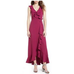 Leith Magenta Boysen Ruffle Wrap Maxi Dress